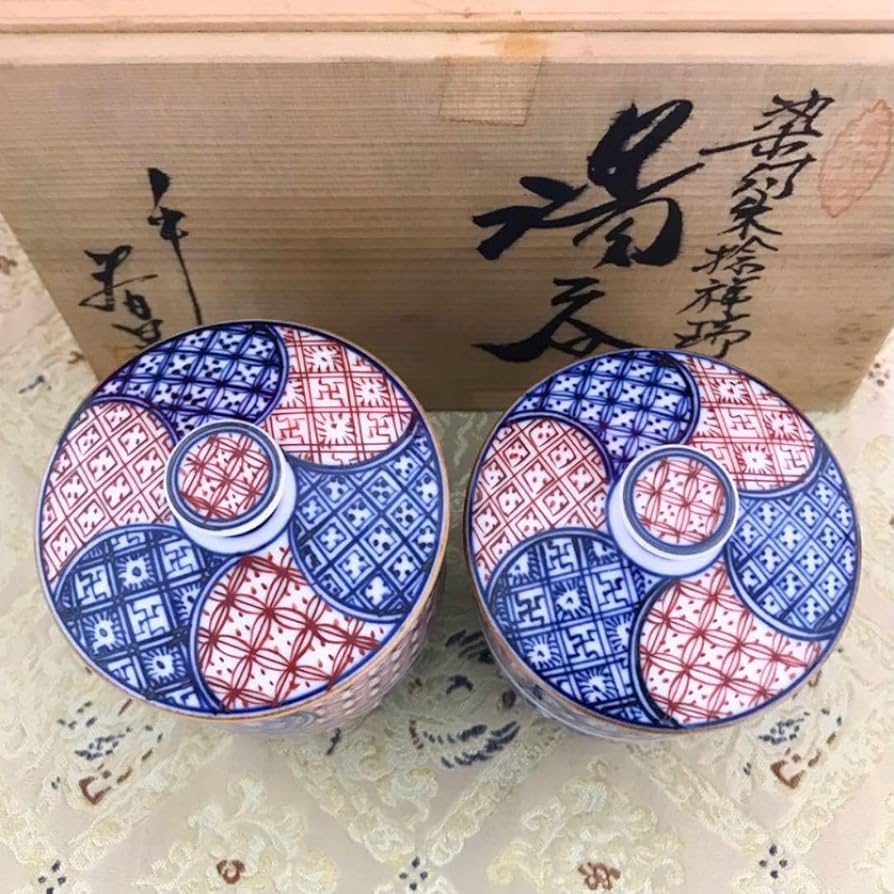 Amazon | 京焼 清水焼 春晃窯 染付朱捻祥瑞 蓋付組湯呑 木箱入